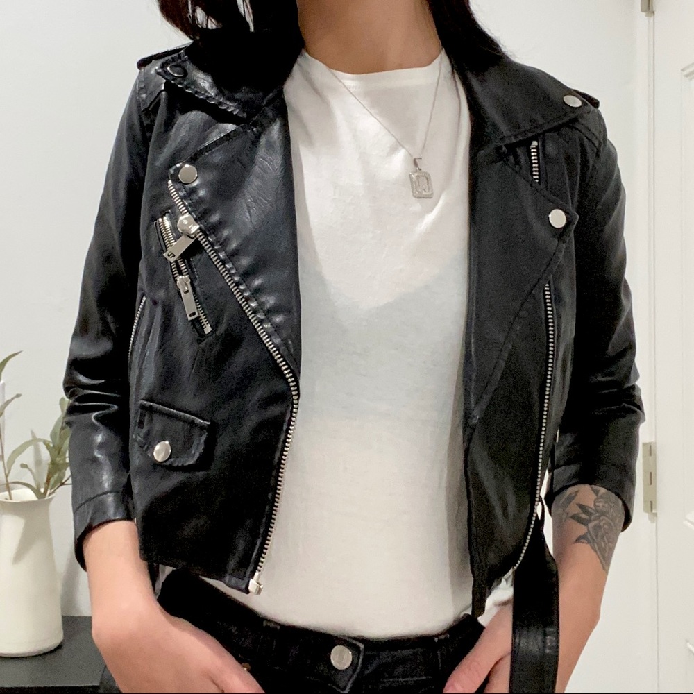Faux Leather Cropped Biker Jacket